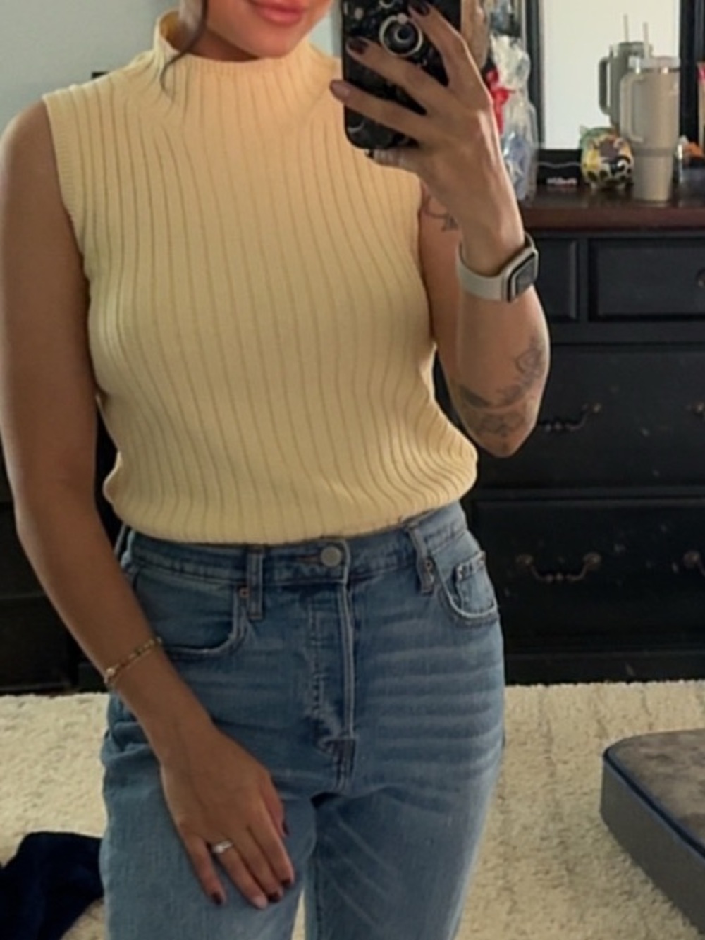 Vintage Tommy Hilfiger Sweater Vest Yellow Cotton turtleneck Knit Women’s Size S